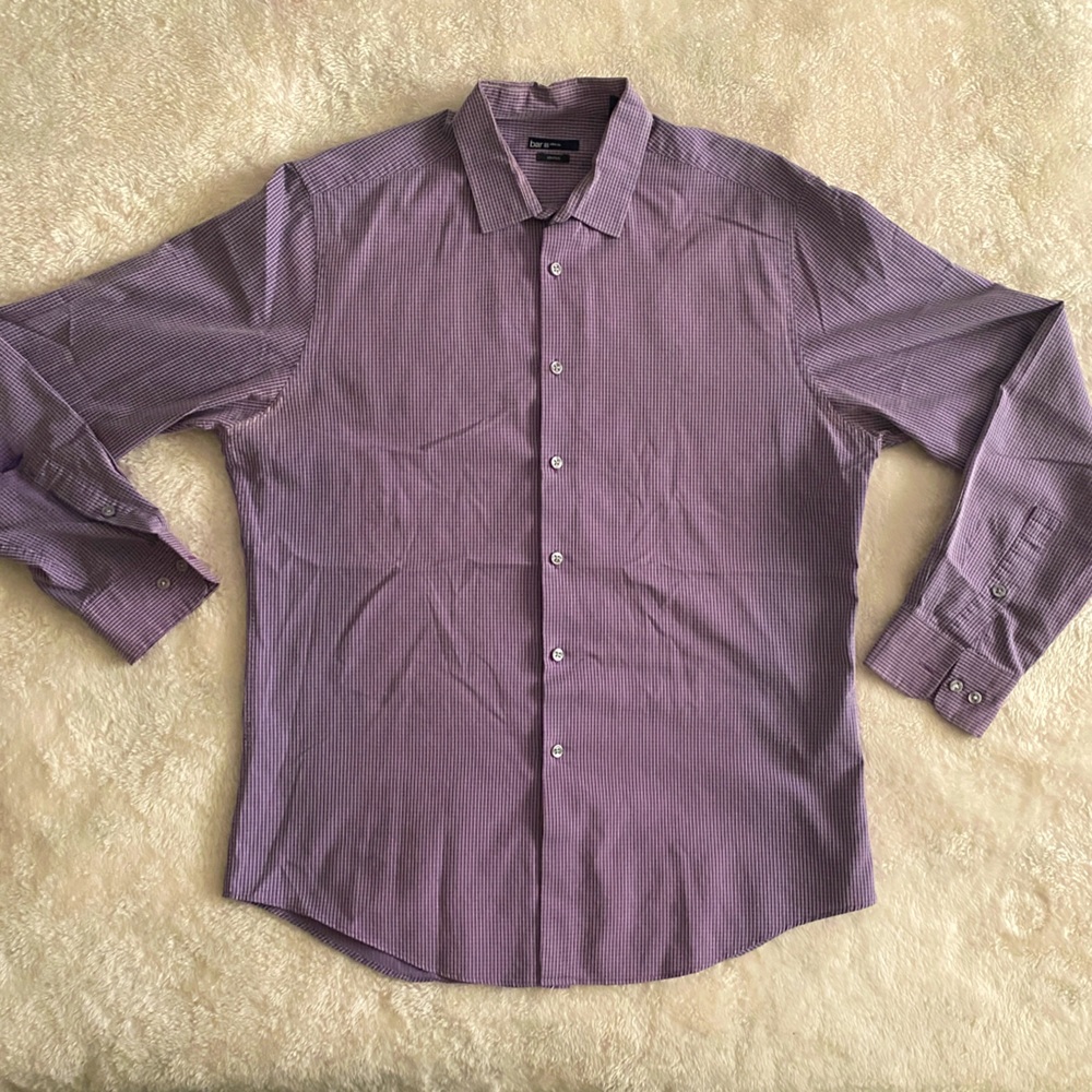Bar III Men’s Slim-Fit Purple Pattern Dress Shirt- Size L